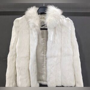 Upward Rabbit Fur Jacket Large w/Brown Leather & White Rabbit Fur rafē Purse
